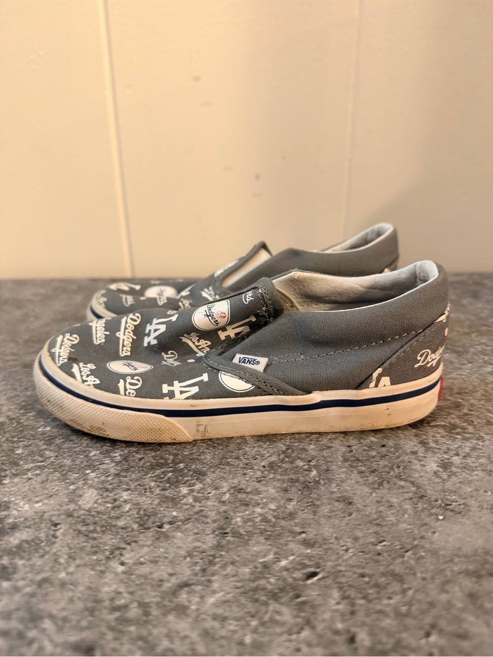Vans Kids Slip-On Sneakers in Gray with White Dodgers Logos